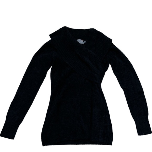 Athleta Black Long Sleeve Sweater Shawl Collar V-Neck Faux Wrap - Picture 1 of 9